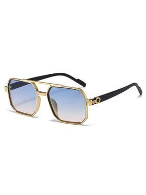 Geometric Gold Frame Gradient Sunglasses With Black Arms